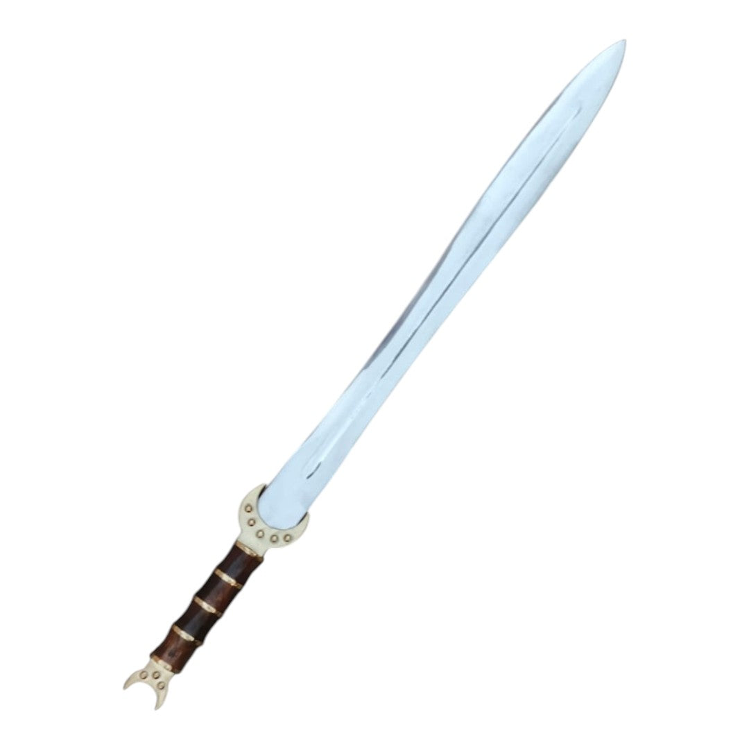 Decorative sword with a wooden handle on a white background