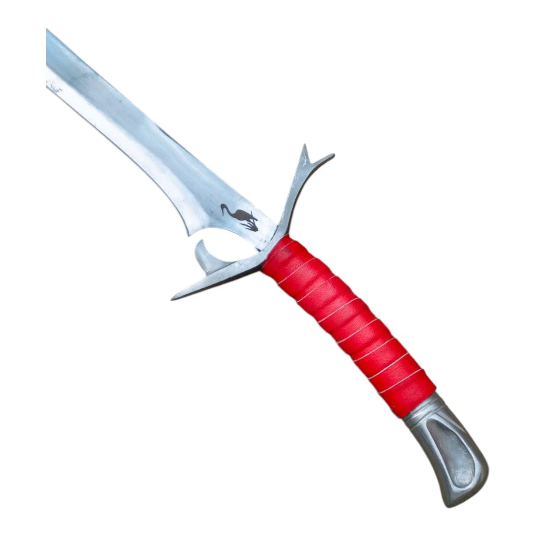 Sword with a red handle on a white background