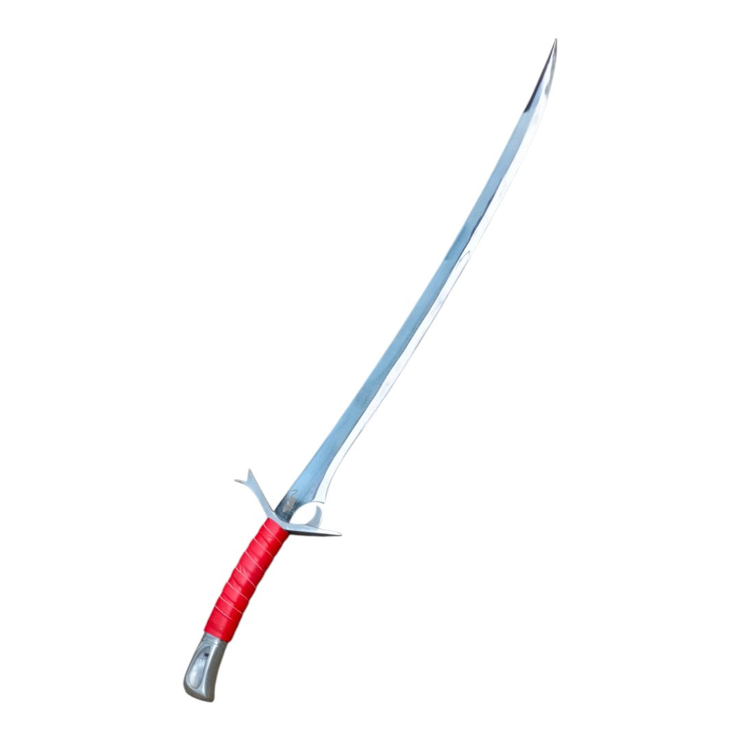 Sword with red hilt on a white background
