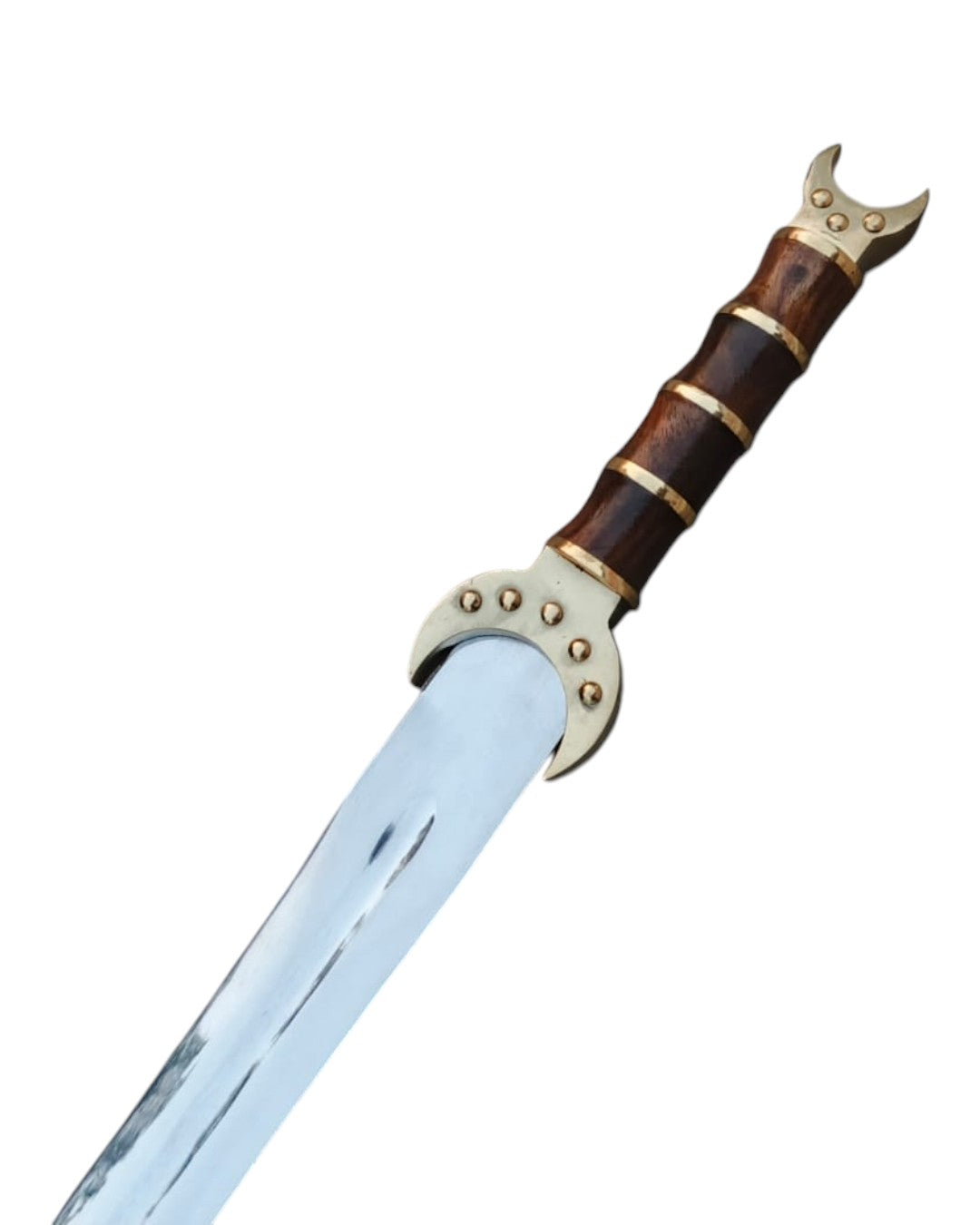 Decorative sword with a wooden handle on a white background