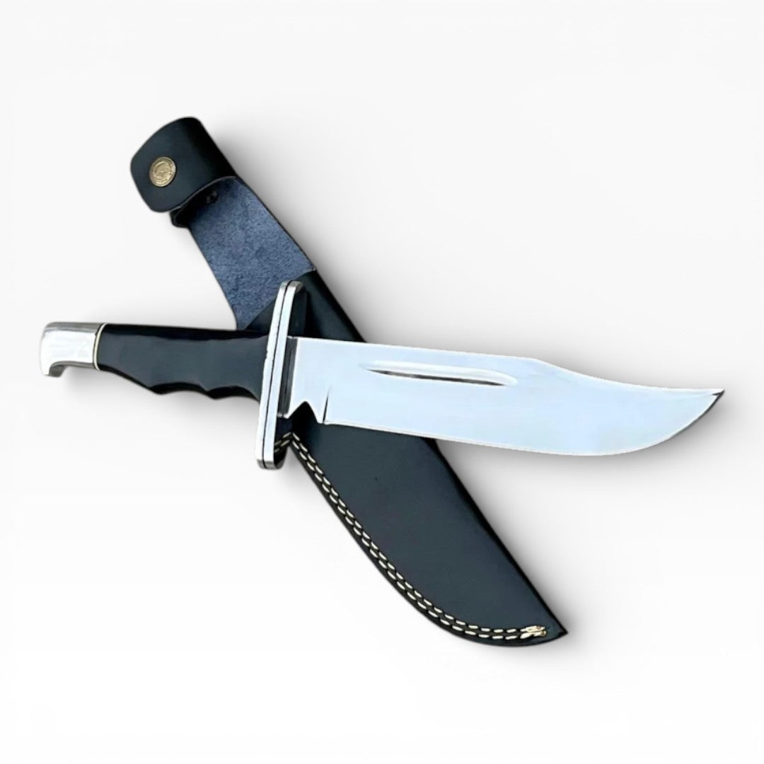 Knife with a black sheath on a white background