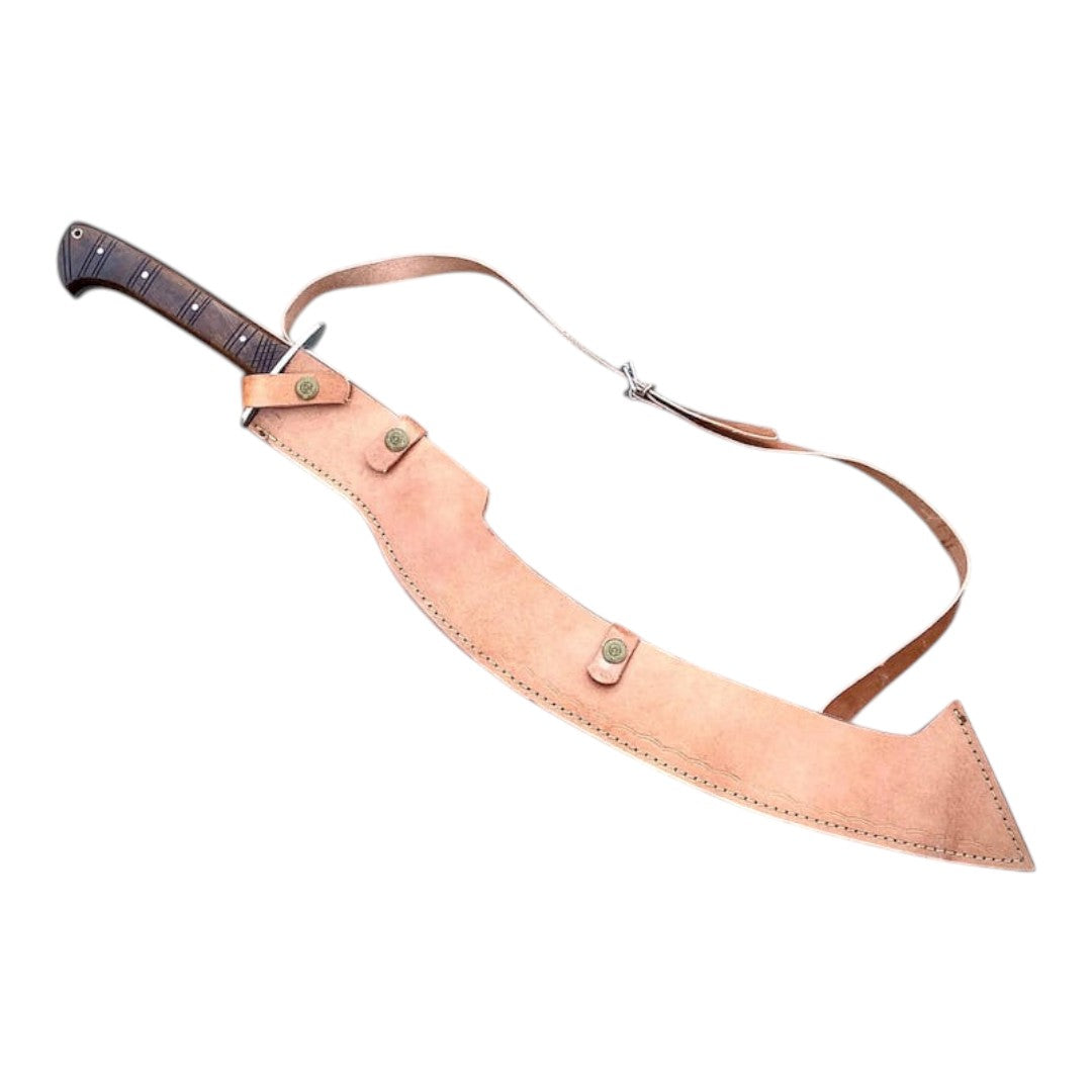 Sword with leather sheath on a white background