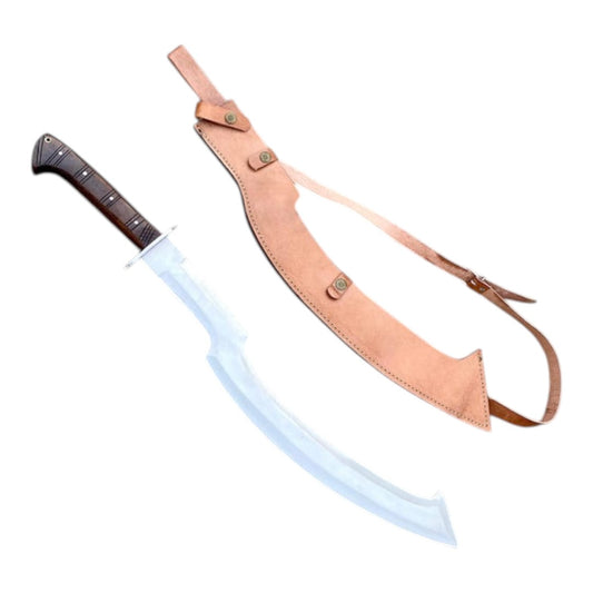 Sword with leather sheath on a white background