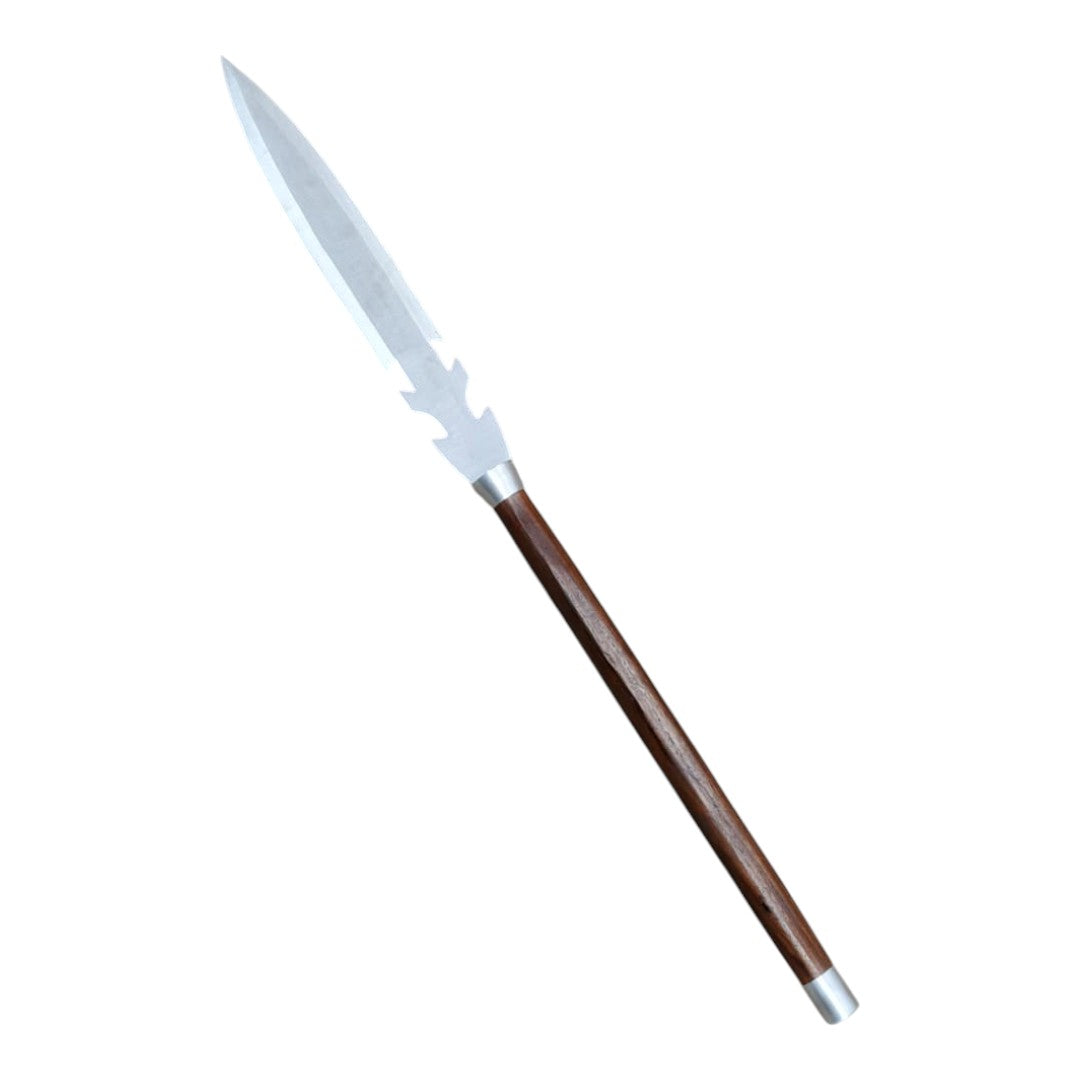 Fishing spear with a wooden handle on a white background