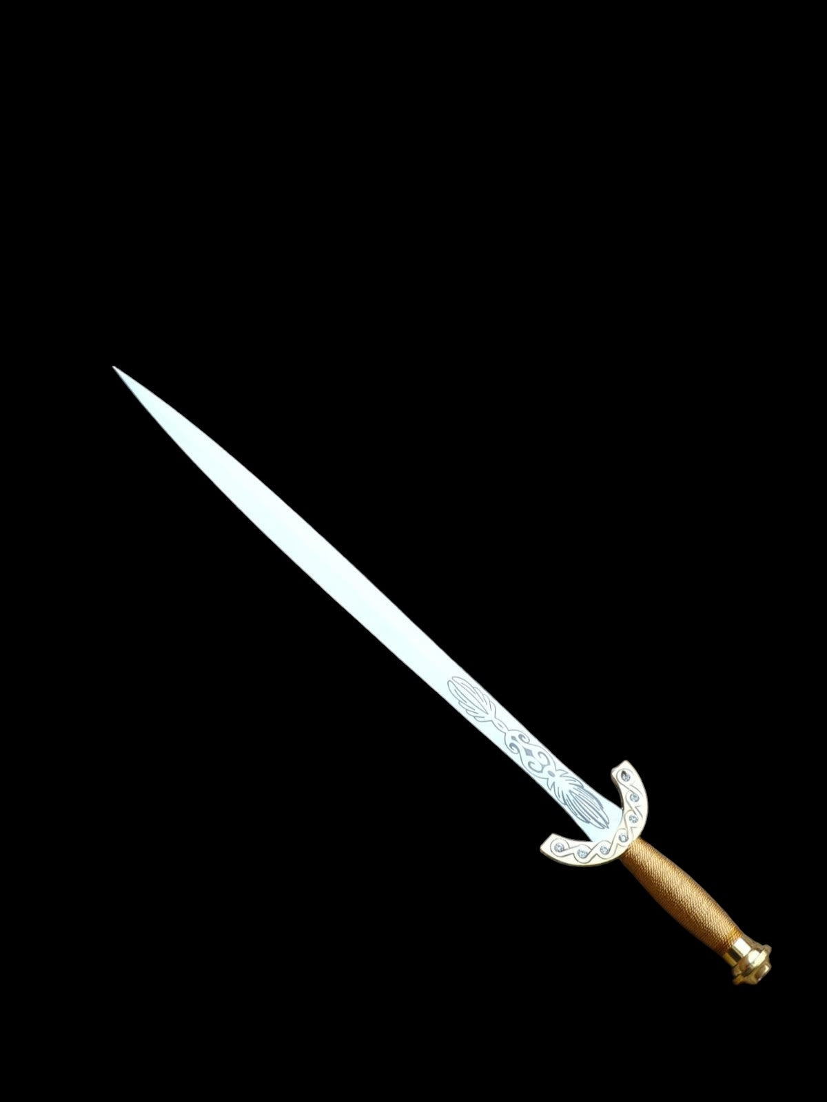 Handmade Sword with gold hilt on a black background