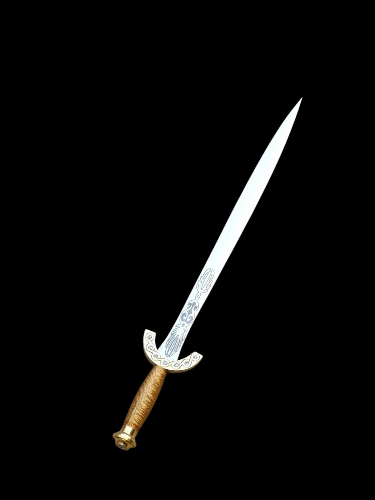 Sword with gold hilt on a black background