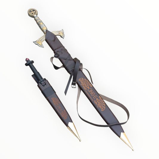 Decorative sword with sheath on a white background