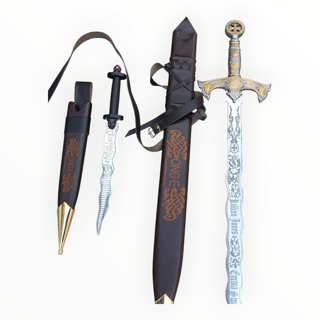 Decorative sword with sheath and smaller dagger on a white background