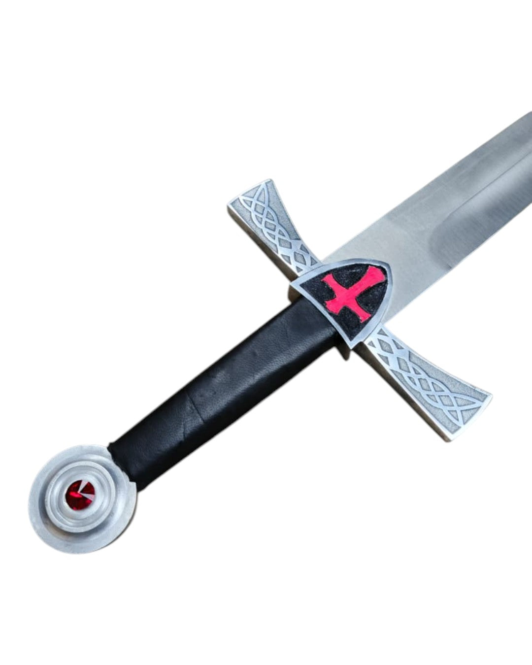 Sword with a decorative hilt on a white background